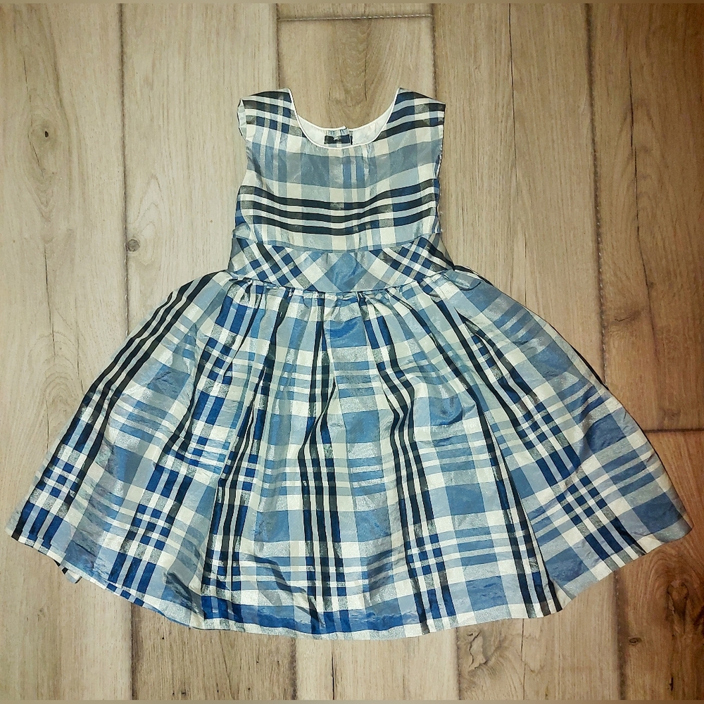 Joe Fresh Plaid Toddler Grey Plaid Formal Dress Sleevless Size 2 Jewel Buttons